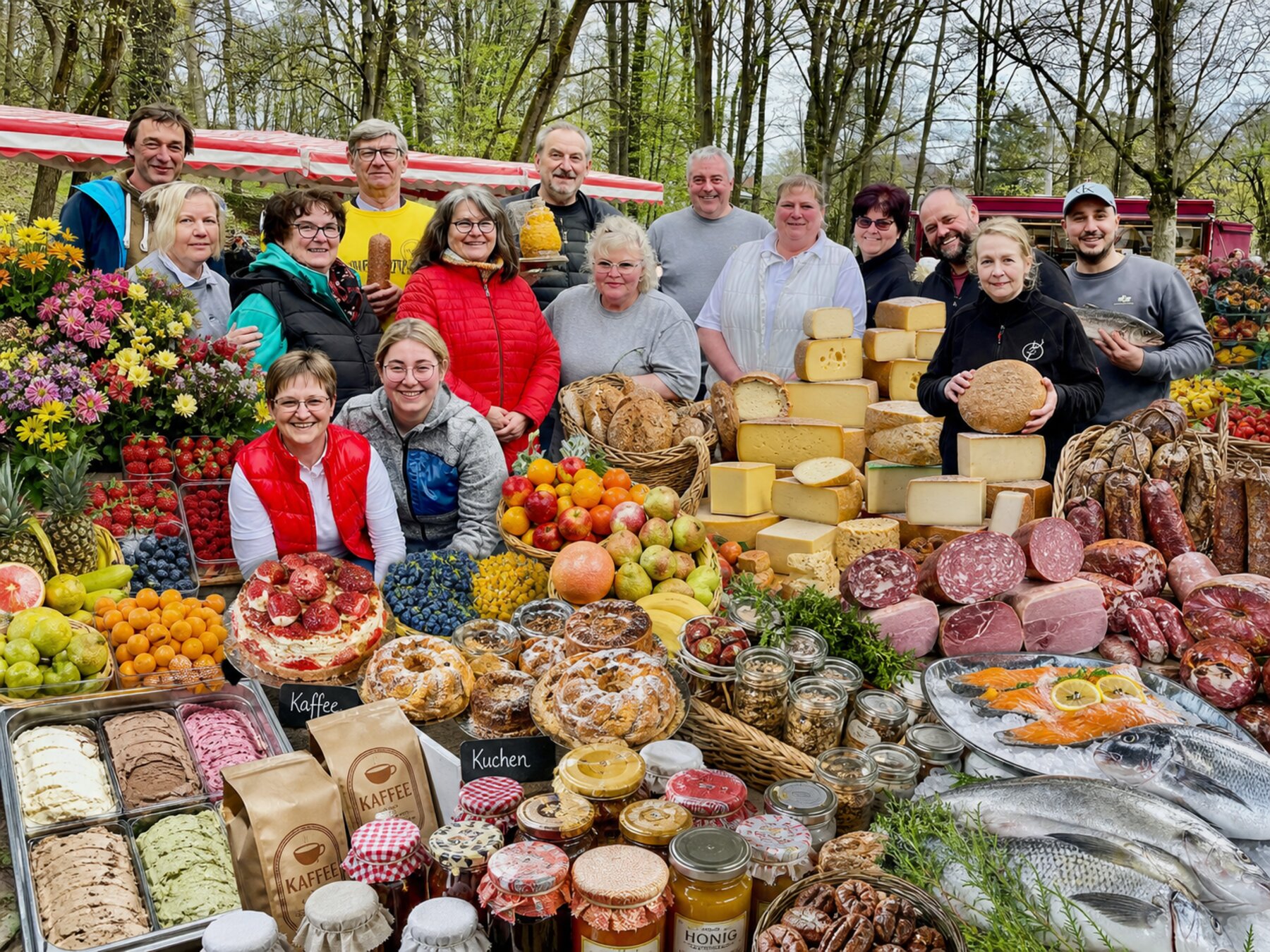 Reich gedeckter Marktstand mit dem JagdGenuss-Team in Erlenstegen